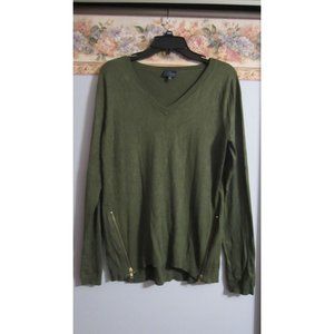 Market & Spruce Medium Green Knit Zip Casual Occasion Top